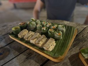 Mushroom sushi and fresh vegetable spring roll at V Secret Street Food - Food Stall in Chiang Mai
