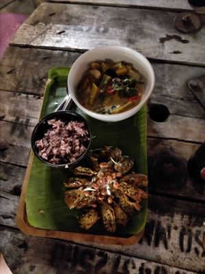 Pumpkin curry! And vegan Chiang Mai sausages  at V Secret Street Food - Food Stall in Chiang Mai