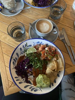 vegan chili and coffee with oat milk  at Cafe & Bar 21 in Rovaniemi