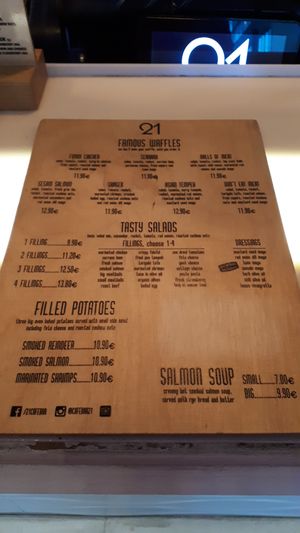 The menu at Cafe & Bar 21 in Rovaniemi