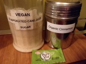 They have vegan evaporated cane juice sugar, stevia and organic cinnamon available to use at SpecialTEA Lounge in Miami