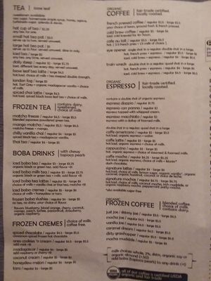 Page 1 of menu at SpecialTEA Lounge in Miami