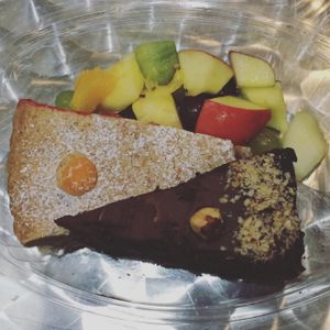 Cherry pie and chocolate cake at Henderson's Restaurant in Edinburgh