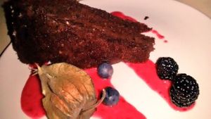 Chocolate cake at Henderson's Restaurant in Edinburgh