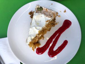 Carrot cake. A bit dry though. Tasted more like pineapple cake. at Henderson's Restaurant in Edinburgh