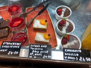 Desserts in the cafeteria part. at Henderson's Restaurant in Edinburgh