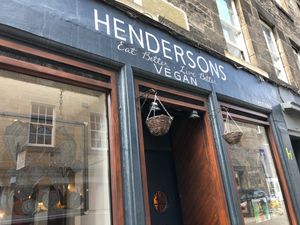 Outside the restaurant. at Henderson's Restaurant in Edinburgh