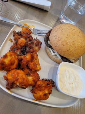 Chicken friend tofu with buffalo cauliflower and garlic dip at Parka Food Co. in Toronto