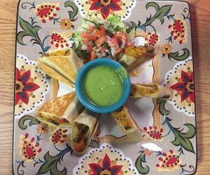 Vegan veggie quesadilla with Chao vegan cheese and creamy avocado salsa. If you order this, you will be very happy!! at El Azteca Taqueria in Cape Coral