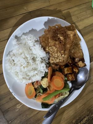 Mix rice with tempeh and tofu!  at ZZZ Warung Local Food in 
