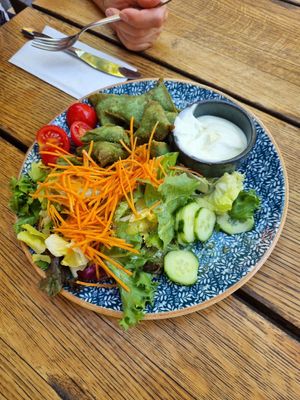 Samosas mit Wasabi-Schmand (himmlisch) at Blauer Engel in Ludwigsburg