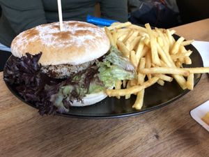 Vegan Burger with french Fries at Blauer Engel in Ludwigsburg