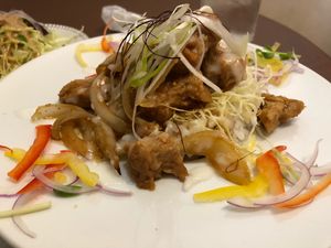 Soy meat meal with rice (underneath) - bigger than it looks! at Itadaki Kinkakuji in Kyoto