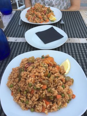 Vegetarian Paella after being served from the pan at the table at Belin Restaurante in Gran Canaria