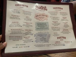 Menu  at Bodega Underground in Melbourne