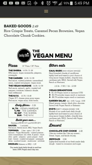 A dedicated vegan menu at The Lucky Slice - Federal in Logan