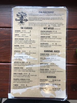 Menu part 2 at Root of Life Juicery in Huntington Park