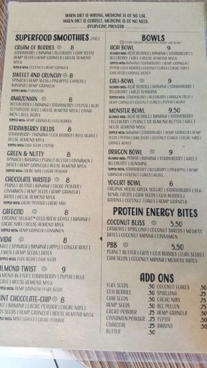 Menu part 1 at Root of Life Juicery in Huntington Park