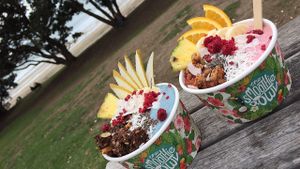 blue mermaid bowl + berry protein bowl at The Smoothie Bowl in Takapuna