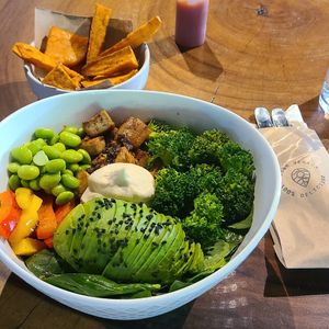 Buddha Bowl & side of Sweet Potato Fries at The Green Place in Puerto Vallarta