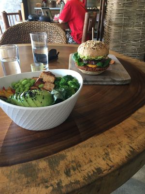 Buddha bowl and Chicago Burger  at The Green Place in Puerto Vallarta