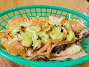 Mushroom chickpea dog at The Green Place in Puerto Vallarta