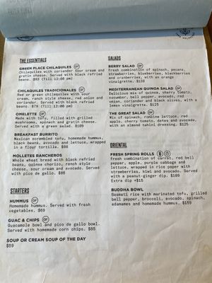 Menu at The Green Place in Puerto Vallarta