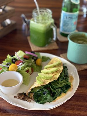 Vegan omelette with spinach and detox smoothie at The Green Place in Puerto Vallarta