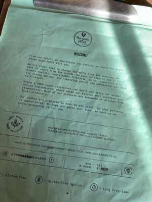 Front page of menu  at The Green Place in Puerto Vallarta