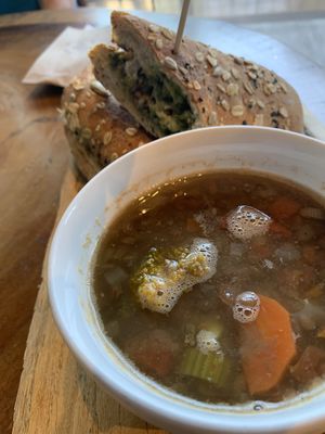 Cheeses with lentil soup   at The Green Place in Puerto Vallarta