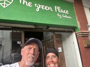 Two happy vegans   at The Green Place in Puerto Vallarta
