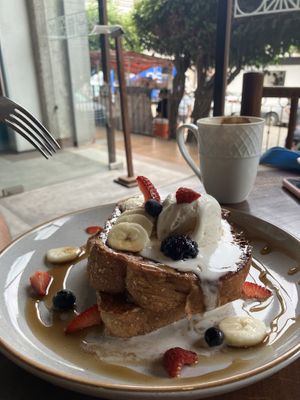 French toast with ice cream and berriess  at The Green Place in Puerto Vallarta