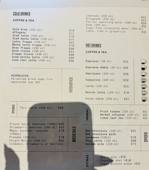 Menu - Cold Drinks, Hot Drinks and Herbal Drinks   at The Green Place in Puerto Vallarta