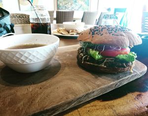 The original burger no cheese at The Green Place in Puerto Vallarta