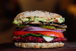 Chicago Burger. Vegan hamburger. at The Green Place in Puerto Vallarta