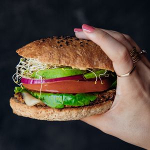 The original burger. With a sweet potato, quinoa, black bean based. at The Green Place in Puerto Vallarta