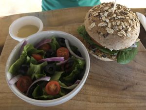 Original burger at The Green Place in Puerto Vallarta