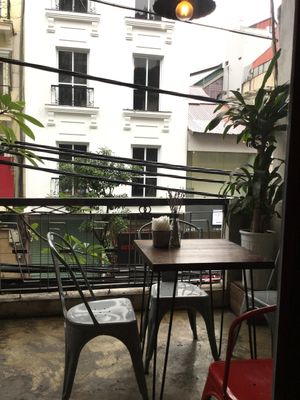 Outside seating area at Lifted Coffee & Brunch in Hanoi