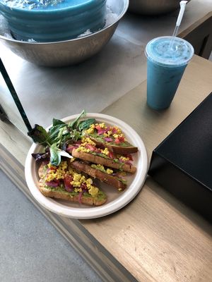 Avocado Toast and Butterfly Horchata!! at Organic Junkie in Corona