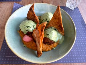 Behold the quinoa balls - yum!!   at Dot Restaurant in Nicosia