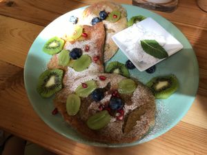 pancakes with coconut whipped cream  at Geranium Caffe in Poznan