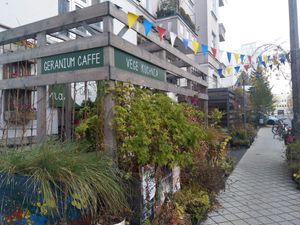 The café from the outside at Geranium Caffe in Poznan