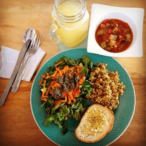 French ratatouille with cauliflower rice and arugula salad  at Mandala Cafe in Puerto Viejo De Talamanca