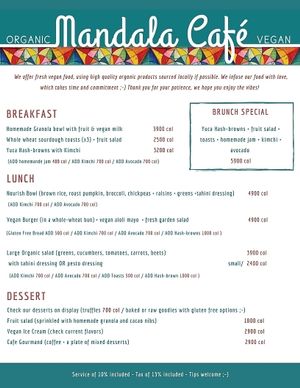 Mandala Cafe has a menu ;-)

 at Mandala Cafe in Puerto Viejo De Talamanca