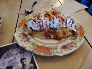 Vegan banana split with oreonice cream at North Star Diner in North Bay
