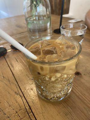 Iced coffee with cashew almond blend milk at Vanilla Food in Noosaville