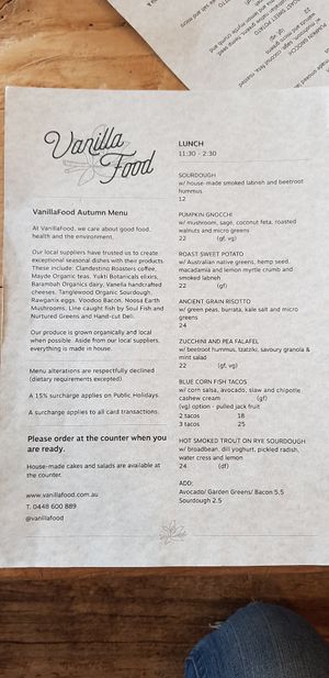 Autumn menu 2019 at Vanilla Food in Noosaville