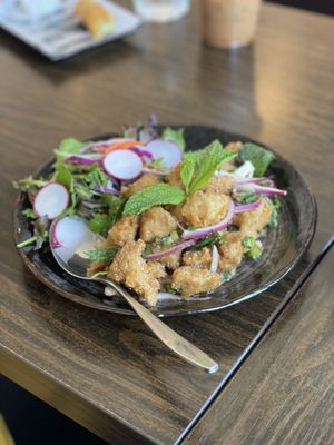  Fried chicken larb  at Samata Vegan House in Hollywood