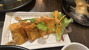 Tom yum tofu with saffron! Such a good starter dish!  at Samata Vegan House in Hollywood