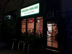 outside at Samata Vegan House in Hollywood